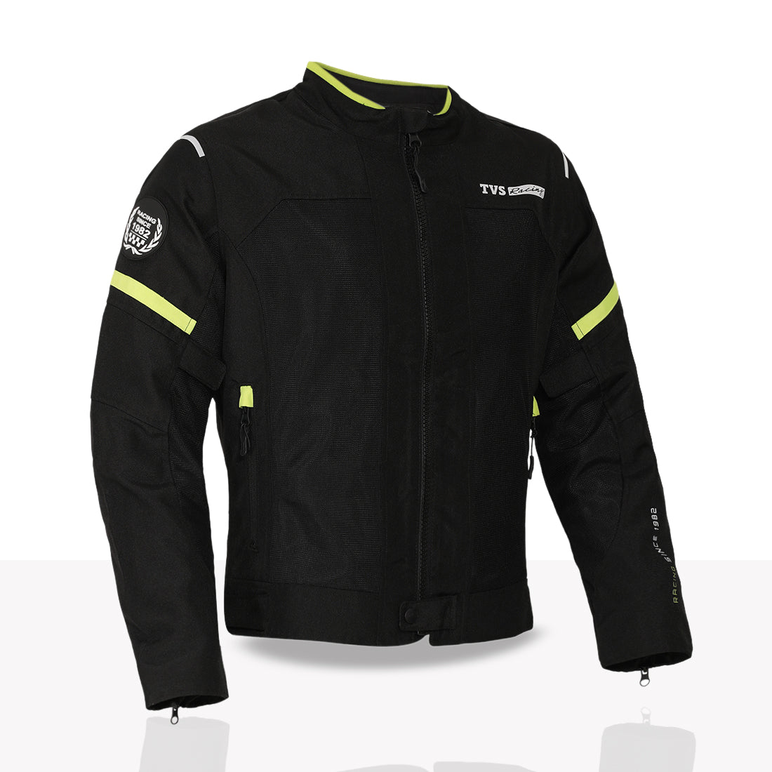 TVS Racing Tech-Core Road Jacket for Men | CE2 armour <5kN at Shoulders Elbows and Back | 600D Chassis | 310gsm Vent Mesh | High-Vis Reflective Tech| YKK zippers | Engineered for bikers